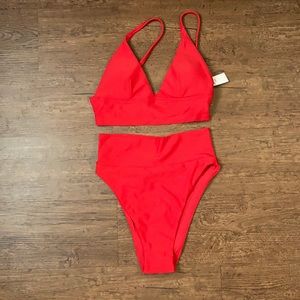 NWT Aerie red high-cut bikini set, Size XS